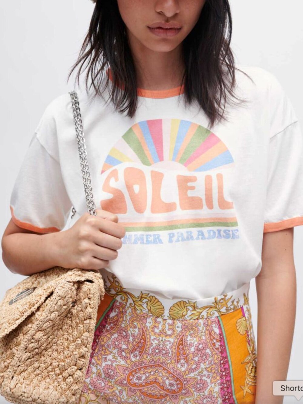 Maje Wide Summer Soleil Screen-Printed Tee Shirt - Size 1 Small